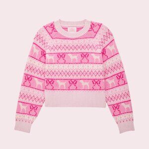 PINK x LoveShackFancy Boxy Christmas Holiday Winter Sweater Pink Tulip Fairisle